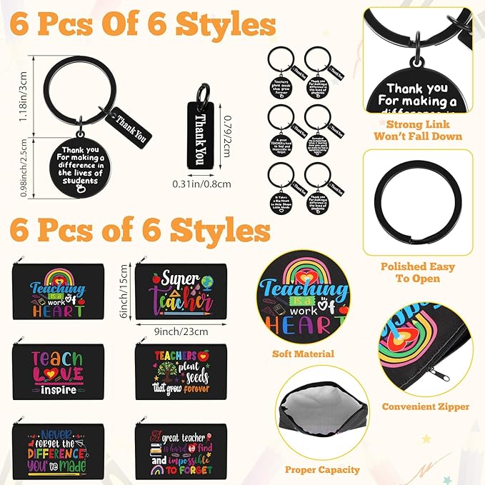 24 Pcs Teacher Appreciation Gift from Students 2025 Teachers' Day Thank You Gifts Bulk 24 oz Plastic Tumbler Cup Makeup Cosmetic Bag with Zipper Crew Sock Keychain for Retirement(Classic)