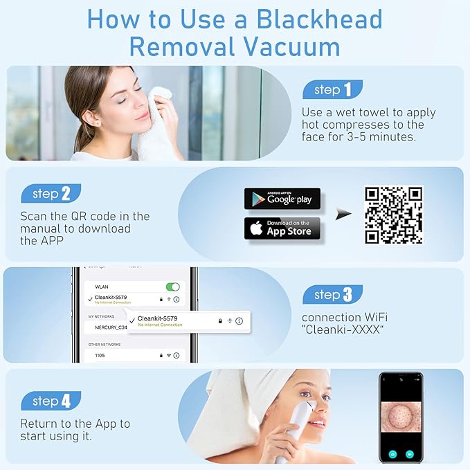 Blackhead Remover Vacuum with HD Camera, USB Rechargeable Pore Cleaner for Men and Women, 6 Suction Heads & 3 Adjustable Power Levels(Orange)