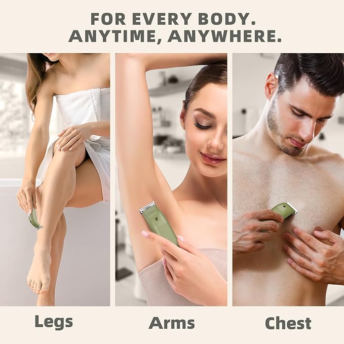 VIKICON Single Blade Body Hair Trimmer – Electric Dual-Sided Safety Razor for Face, Legs, Chest & Pubic Area, Smooth Intimate Shaver with 5 Guide Combs, Travel & Daily Use, Gift for Men & Women