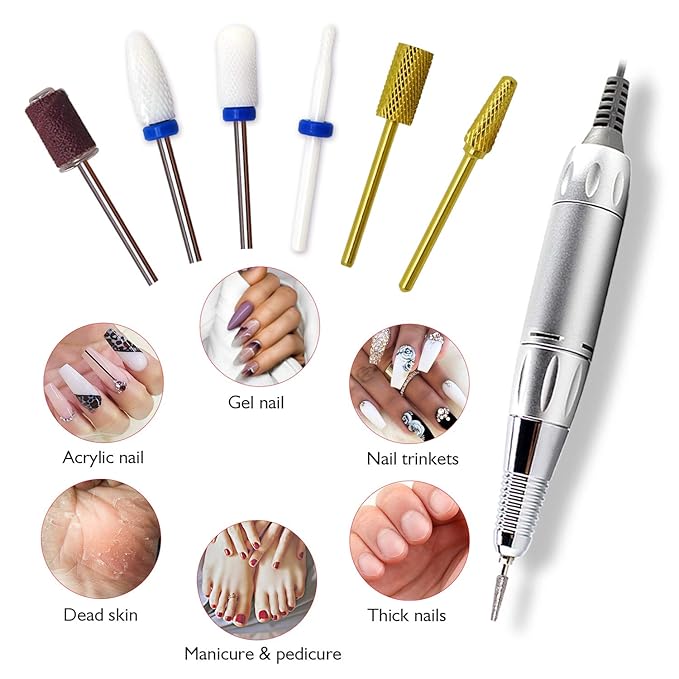 AZ GOGO Efile Nail Drill Machine, 30000 RPM Professional Portable Nail Drill for Acrylic Nails - E-File Manicure/Pedicure Kit with EVA Bag (White)