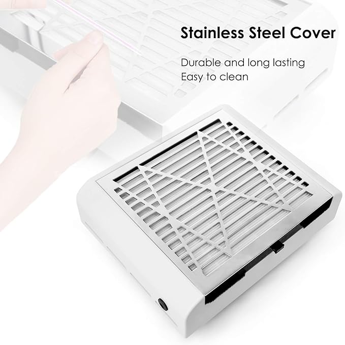 AONOLOVO Nail Dust Collector, Powerful Nail Vacuum Dust Collector Nail Tech Extractor Fan Manicure Tool for Acrylic Nails Removal, White