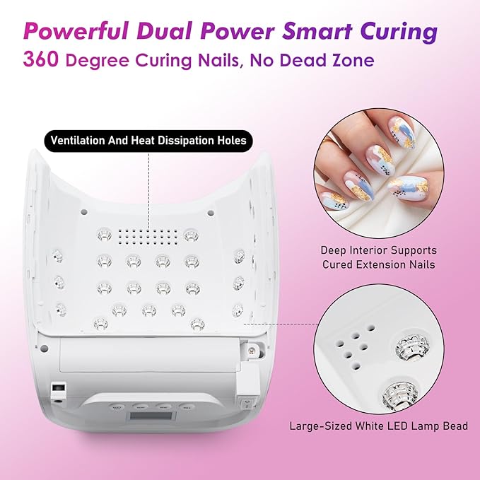 Professional Cordless Rechargeable UV LED Nail Lamp with 4 Timer Setting and 126W High Power Quick Drying Nail Dryer(White)