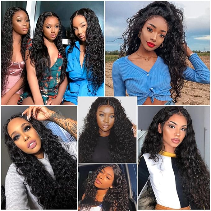 Human Hair Bundles Water Curly Weave Color 1B Water Wave Bundles Double Weft Brazilian Human Hair Weave Extensions Soft and Silky for Black Women 26 28 30 Inch