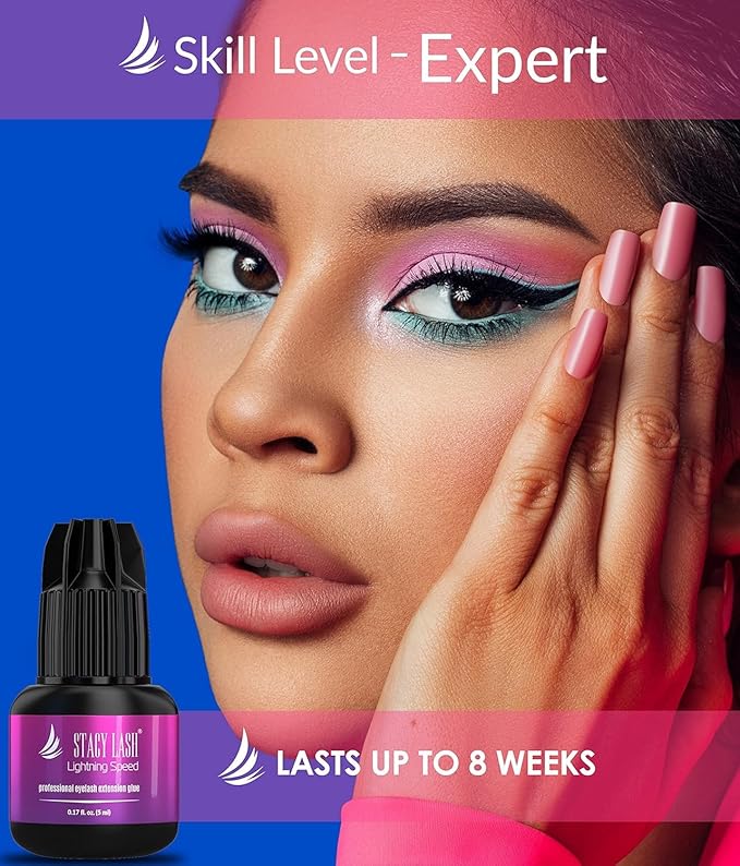 Lightning Speed Eyelash Extensions Glue – Stacy Lash 5ml /0.17 fl.oz / 0.3 Sec Dry/Retention – 6-8 Weeks/Black Adhesive/Professional Supplies