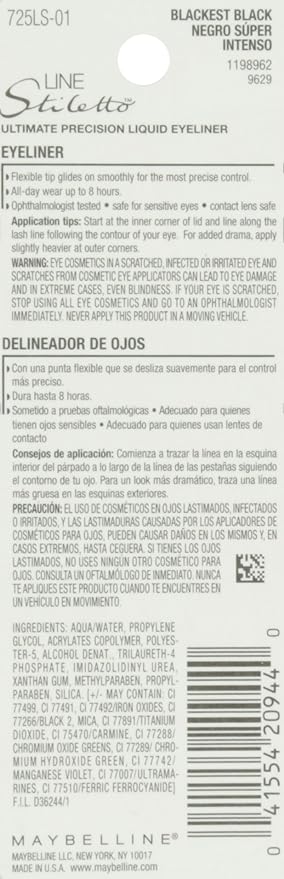 MAYBELLINE New York Line Stiletto Ultimate Precision Liquid Eyeliner, Blackest Black, 0.05 fl. oz. (Pack of 2)