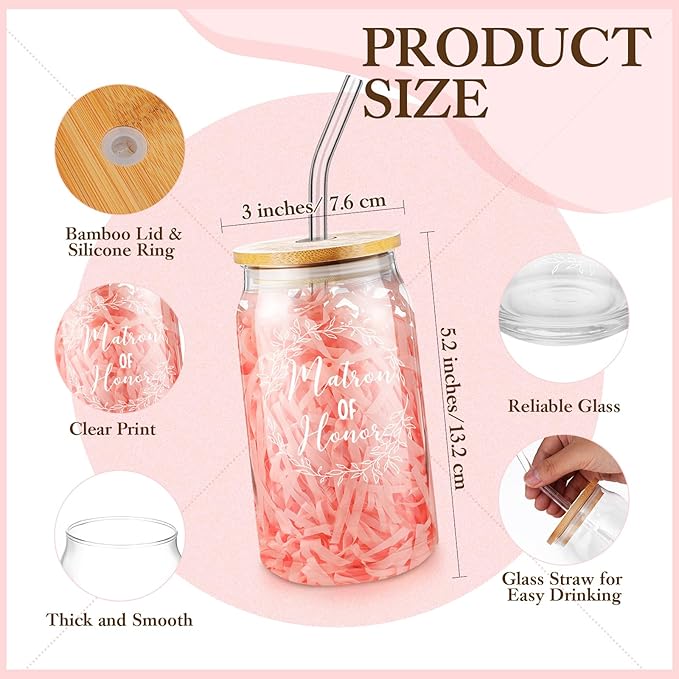 Irenare 8 Pcs Proposal Gifts Set Robes Makeup Bag Cup Cards Hair Tie Bracelet Diamond Pen Bridesmaid Gift Box(Pink,Matron of Honor)