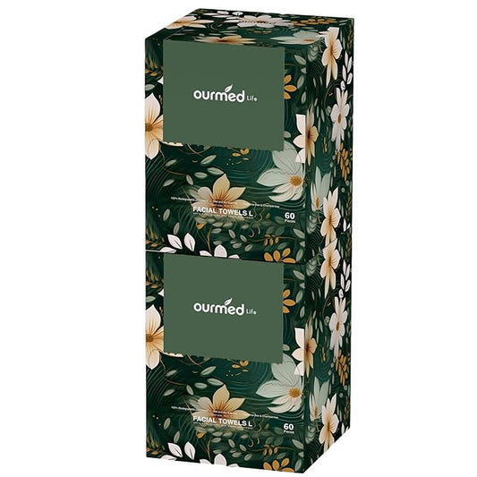 Ourmed Life Disposable Face Towels, Clean Facial Wash Cloth without Lint, Biodegradable Cleansing Dry Wipes, Skincare and Makeup Remover Towels for Sensitive Skin (Unscented, 120 Count, Pack of 1)