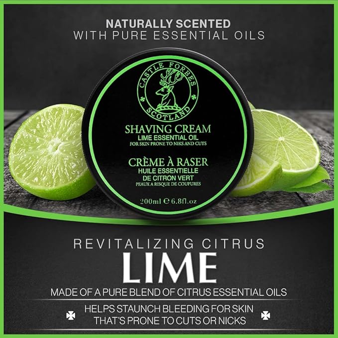 Castle Forbes Lime Shaving Cream For Men, 6.8 fl.oz. | Moisturizing Smooth Shave Lather w/ Essential Oils | Protects All Skin Types From Razor Burn & Irritation | Luxury Grooming & Beard Care