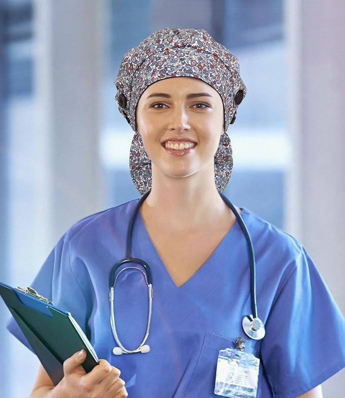 Satin Lined Work Cap with Button for Long Hair Women