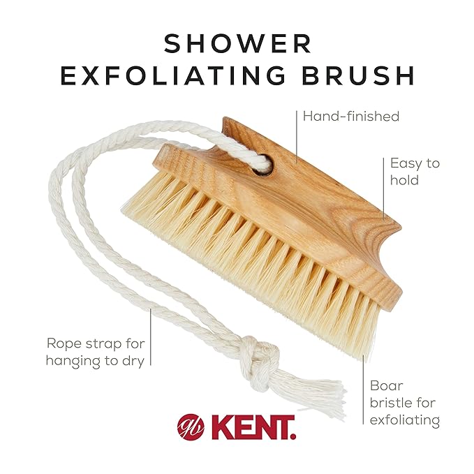 Kent FD11 Shower Brush with Wrist Strap - Exfoliating Body Brush for Wet or Dry Skin, Improves Circulation, Perfect for Lathering and Scrubbing, Made in England