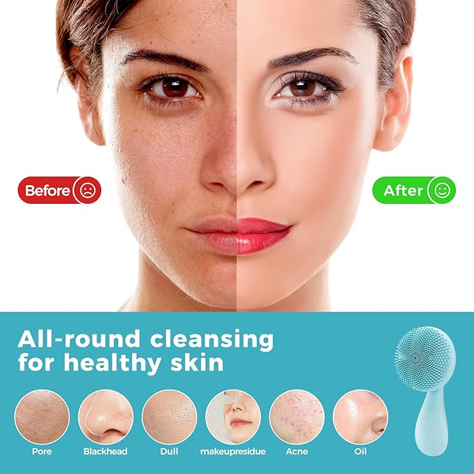 2 in 1 Facial Cleansing Brush,Rotating Magnetic Beads & Massage Cleaning Silicone Face Scrubber，Waterproof and Rechargeable Face Scrub Brush