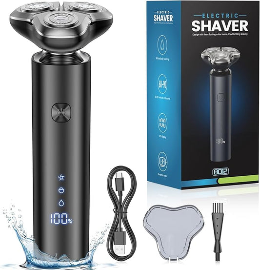 Electric Razor for Men,Men's Electric Shaver,3-Blade Rotary Shaving System,Waterproof Wet Dry Cordless Razor,Touch Switch,Type-C Fast Charging,Travel Lock,Digital Display,90+ Minutes Run Time