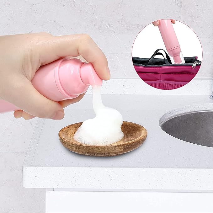 50 pcs 2oz/60ml Foam Pump Bottle Lash Shampoo Bottles Travel Foam Pump Bottle Empty Pink Plastic Refillable Mini Soap Dispenser for Hand Sanitizer Liquid (Pink)