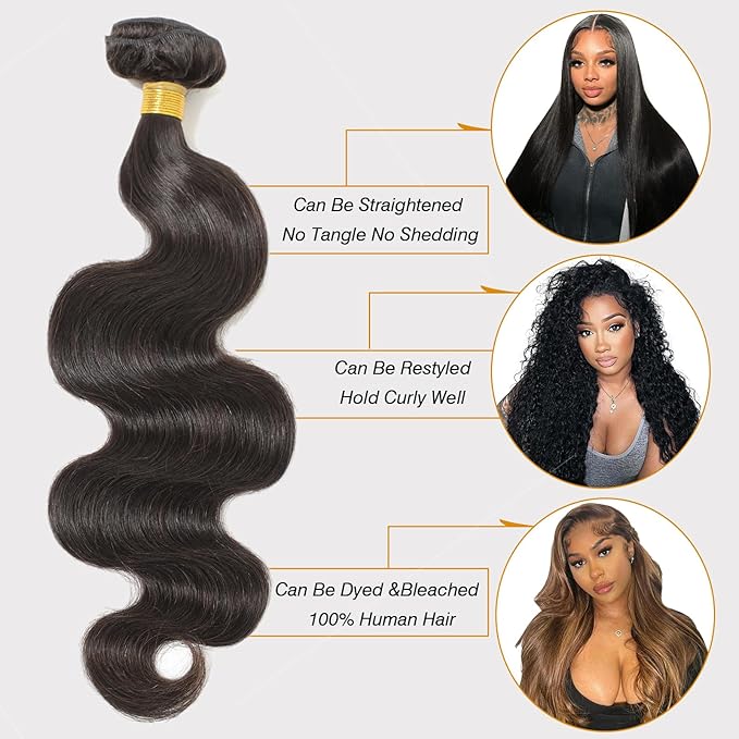 12A Body Wave Bundles Human Hair 20 Inch 1 Bundle Human Hair 100% Unprocessed Brazilian Virgin Hair Extensions Natural Black