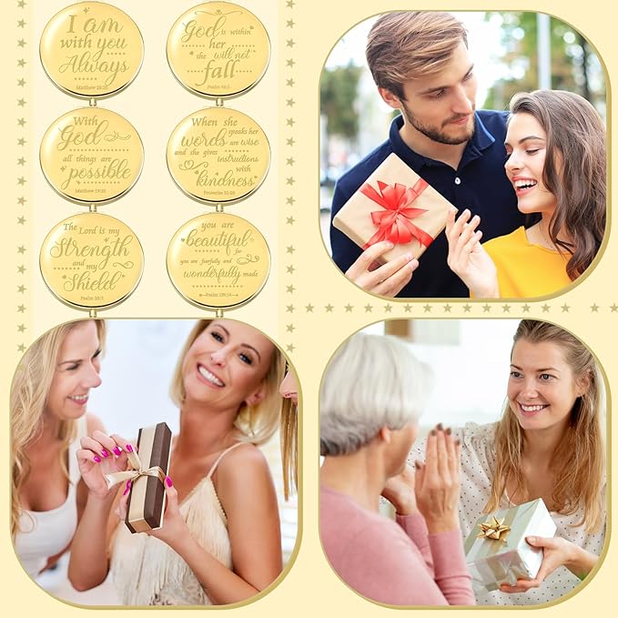 Thyle 12 Pcs Christian Compact Mirror Gifts for Women Bible Verse Bulk Hand Makeup Compact Purse Mirror Inspirational Religious Baptism Gift for Teacher Mother's Day Women Nurse(Gold)