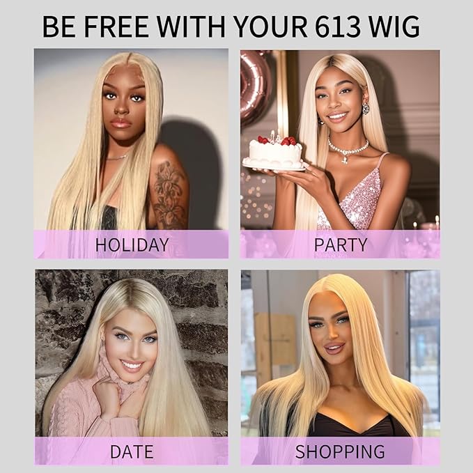 613 Lace Front Wig Human Hair 200 Density Blonde Wig Human Hair 13X6 Straight Lace Front Wigs Human Hair Pre Plucked 613 HD Lace Frontal Wigs Human Hair for Women Natural Hairline(28 Inch)