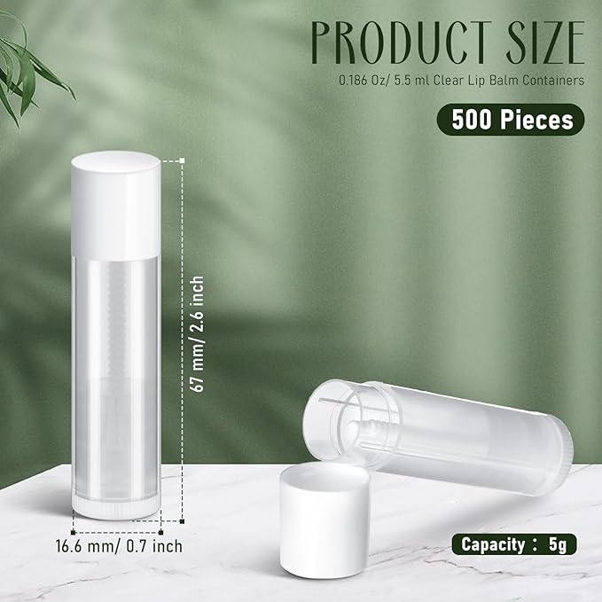 Nuanchu 500 Pcs 0.19 oz/ 5.5 ml Empty Lip Balm Tubes Round PVC Lip Gloss Tubes with Caps Lightweight Clear Balm Containers Refillable for Homemade DIY
