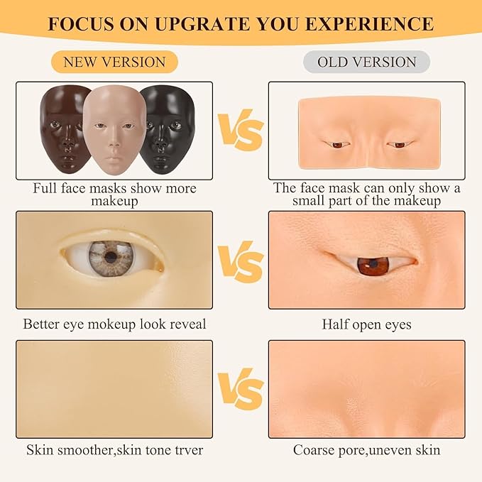 Yellow Silicone Makeup Practice Head - Set with Face Painting Mannequin, Brushes, Eyebrow Pen, Gift Accessories