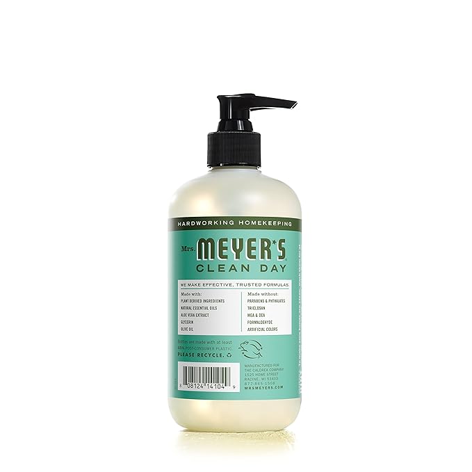 MRS. MEYER'S CLEAN DAY Hand Soap, Made with Essential Oils, Biodegradable Formula, Basil, 12.5 fl. oz - Pack of 3