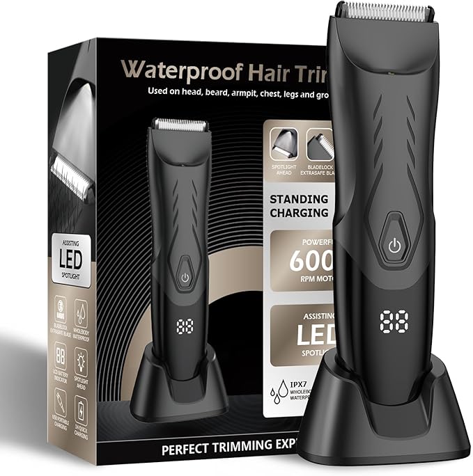 ENSSU Electric Body Hair Trimmer for Men, Waterproof Shaver - Cordless Pubic Groomer - Showerproof Ball Shaver