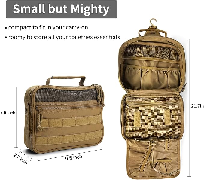 VELVEBAG Mens Toiletry Travel Bag Hanging Toiletry Bag for Men Travel Toiletry Bag Shaving Bag for Men Travel for Cosmetic,Toiletries,Accessories Khaki