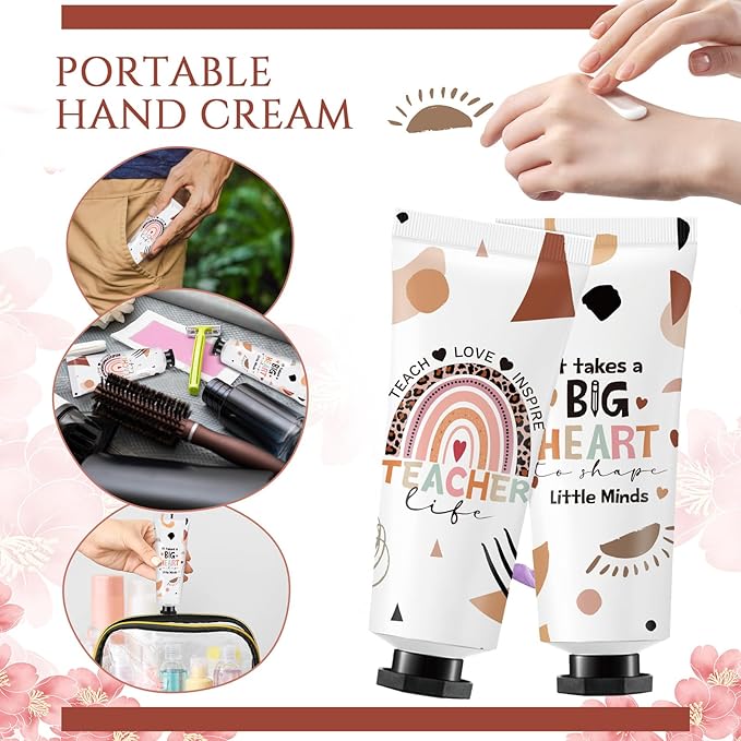 24 Sets Teacher's Day Teacher Appreciation Gifts Include Hand Cream Bulk Organza Bags Thank You Tags Inspirational Gift for Women Girls Party Supplies