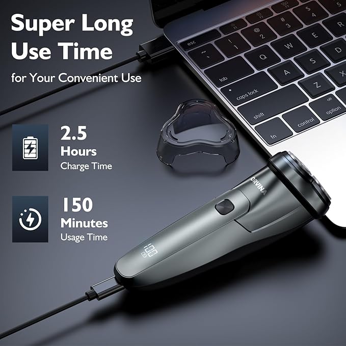 Electric Razor for Men Face, ORVINA Electric Shavers for Men, Portable Rechargeable Waterproof Rotary Shaver with Pop-up Trimmer, LED Display and Travel Lock for Beard Trimming (Silver)