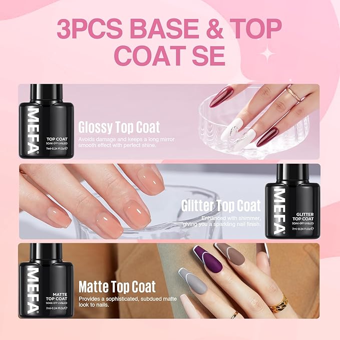 MEFA Gel Nail Polish Set, 23 Pcs Burgundy Red Brown Gel Polish Set Collection Summer Neon Classic Orange Black Navy Blue Glitter Nail Polish Starter Set with Glossy & Matte Top Base Coat Nail Art Gift