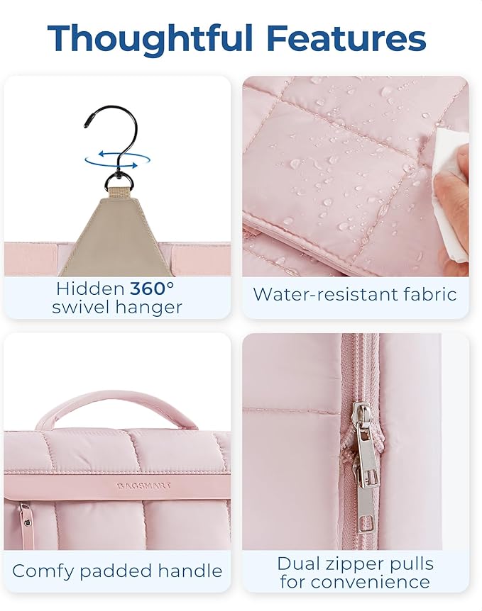 BAGSMART Travel Toiletry Bag, Extra Large Full-open Hanging Toiletry Bag for Women, Puffy Cosmetic Makeup Bag Organizer with Handle for Accessories, Essentials, Toiletries (Brown)