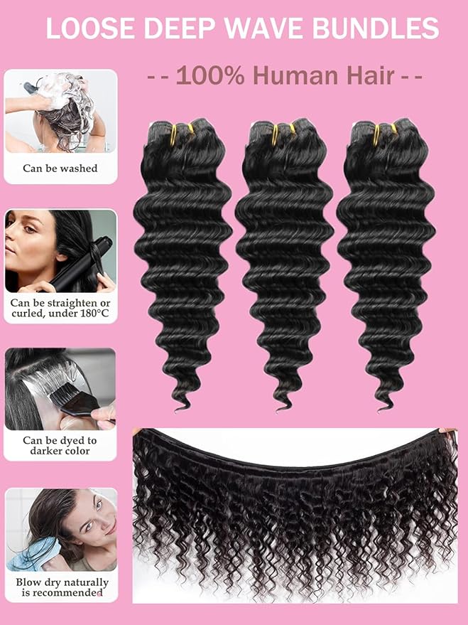 Loose Deep Wave Bundles Human Hair Short Brazilian Deep Wave Bundles 12 12 12 Inch 100% Unprocessed 12A Loose Wave Bundles Human Hair Flip Over Quick Weave Raw Hair 3 Bundles for Bob Style