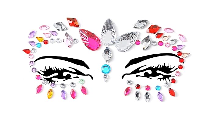 Face Gems Adhesive Glitter Jewel Tattoo Sticker Festival Gems Rave Party Body Make Up (6 PCS MULTI COLORS)