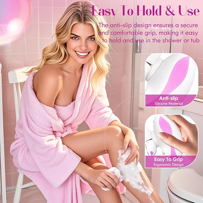 Electric Razors for Women, Wet/Dry Rechargeable Rotary Shaver for Legs, Cordless Electric Razor Hair Remover Anti-Slip Lady Trimmer for Women's Leg, Hand, Bikini and Face Sensitive Skin（Pink）