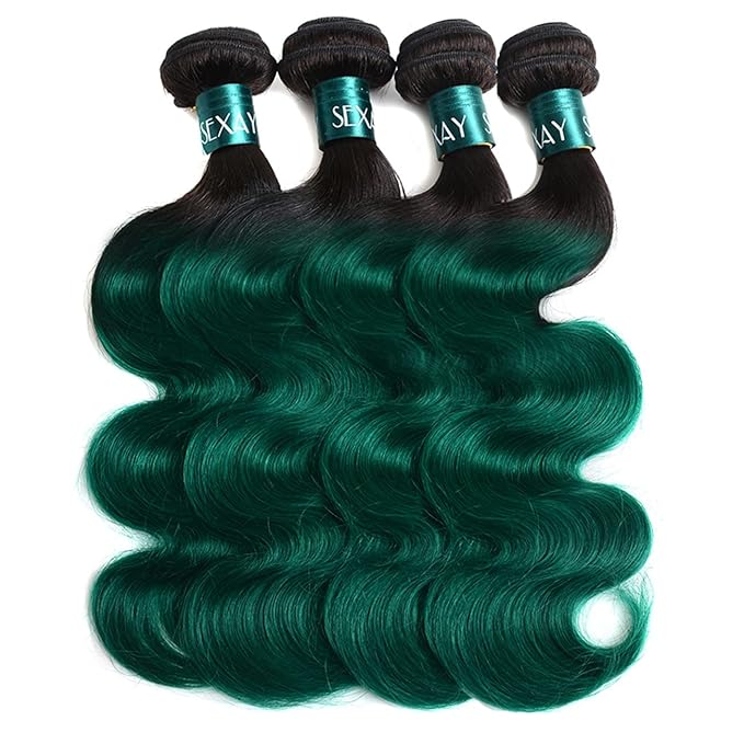 1B/Green 12A Brazilian Ombre Body Wave Weave Virgin Hair Green Remy 3 Bundles 100% Human Hair Bundles Extensions T1b/Green Color (18 20 22)