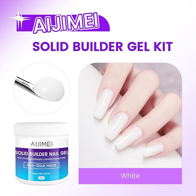 AIJIMEI Solid Builder Gel for Nails, Nail Builder Gel Set 3.34oz Solid Gel Nail Glue Nail Art Nail Extensions for Nails Builder Gel Nail Strengthening Salon Use (White)