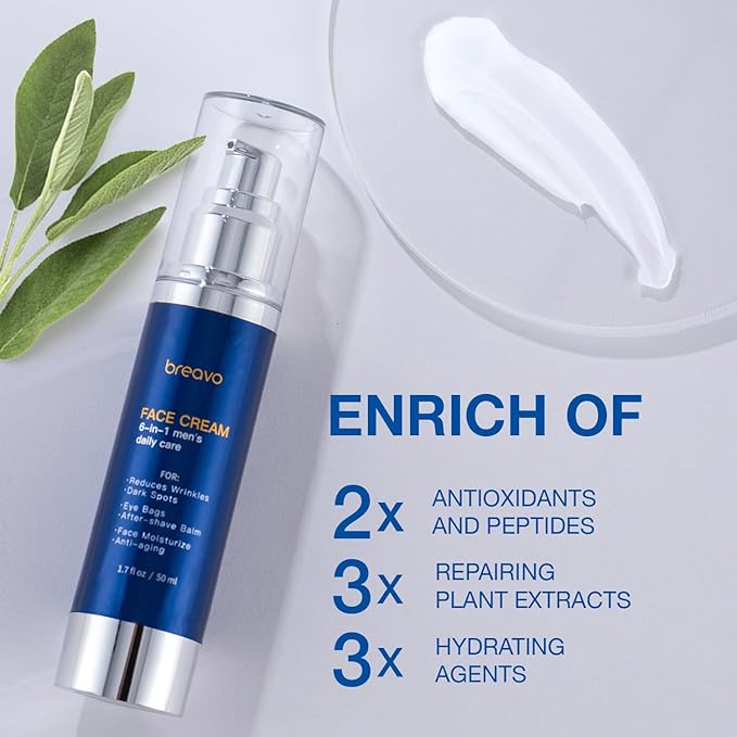 6 in 1 Mens Face Moisturizer: Face Cream for Men - Mens Face Moisturizer-Eye Bags Treatment & Face Lotion for Men, Mens Anti Aging Cream, Wrinkles Cream, After Shave Lotion for Men (1.7oz Pack of 2)
