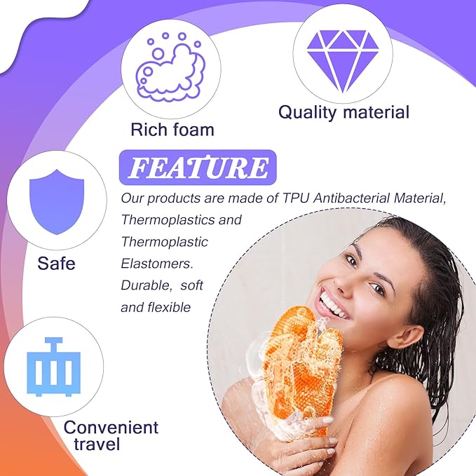 Karenhi 2 Pcs Honeycomb Exfoliating Glove Bath Mitt Body Spa Scrubber, Honeycomb Exfoliator Glove for Body Shower, Scrubber Sponge Shower Loofah, Quick Drying(Purple,Orange)