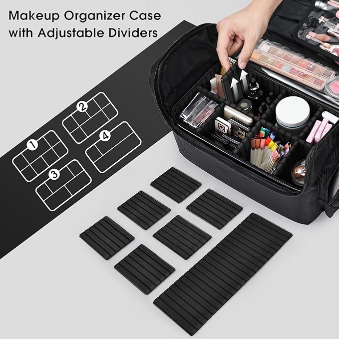 18.1" Extra Large Makeup Bag, Travel Makeup Organizer Big Makeup Cases Make up Cosmetic Train Case Professional Organizer Box Cosmetology Bag for Artist,Nail,Tattoo with 4 Clear Pouch Bags