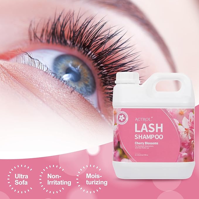 Eyelash Extension Cleanser Cherry Blossom 2L Natural Lash Extension Shampoo Professional Eyelid Foaming Cleanser Paraben & Sulfate Free Non-lrritating with Salon and Home Care