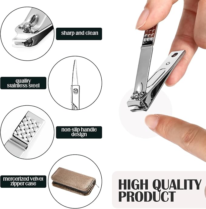 Coume 24 Sets Nail Kit Manicure Set Bulk with Zipper Professional Nail Clippers 8 in 1 Stainless Steel Nail Care Tools with Luxurious Travel Case Gifts for Men Women Friends Colleagues(Green Series)