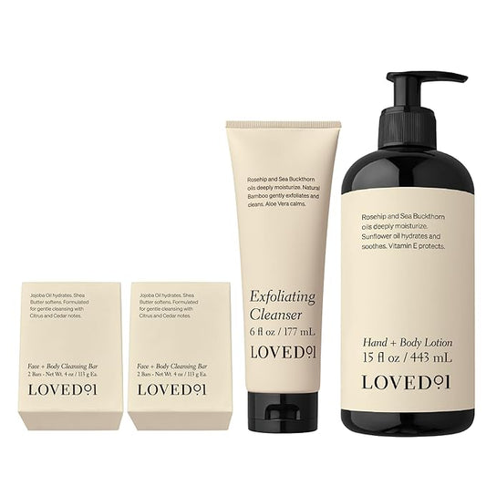 Winter Body Care Set, Hydrating & Unscented (4 Cleansing Bars, 4 Oz Each, 6 Oz Exfoliating Cleanser & 15 Oz Hand & Body Lotion)