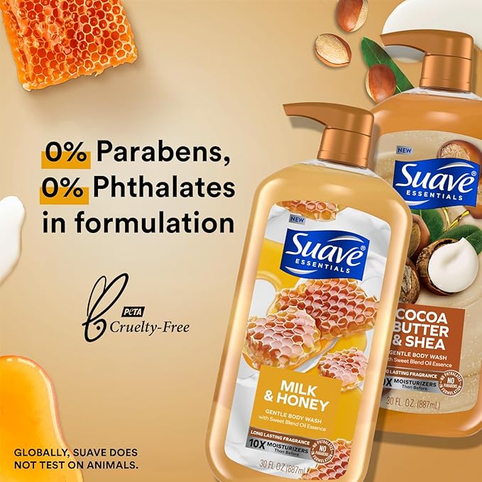 Suave Body Wash Variety Bundle – Milk & Honey 2-Pack & Cocoa Butter Shea, Gentle & Moisturizing Body Washes with Vitamin E, 30 Oz Ea (3 Piece Set)