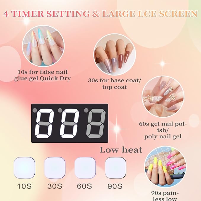 96W Rechargeable UV LED Nail Lamp, Portable Cordless UV Light for Nails with LCD Display Auto Sensor, 4 Timer Setting and Smart Sensor Nail Dryer,Nail Cure Light with Removable Bottom(White)