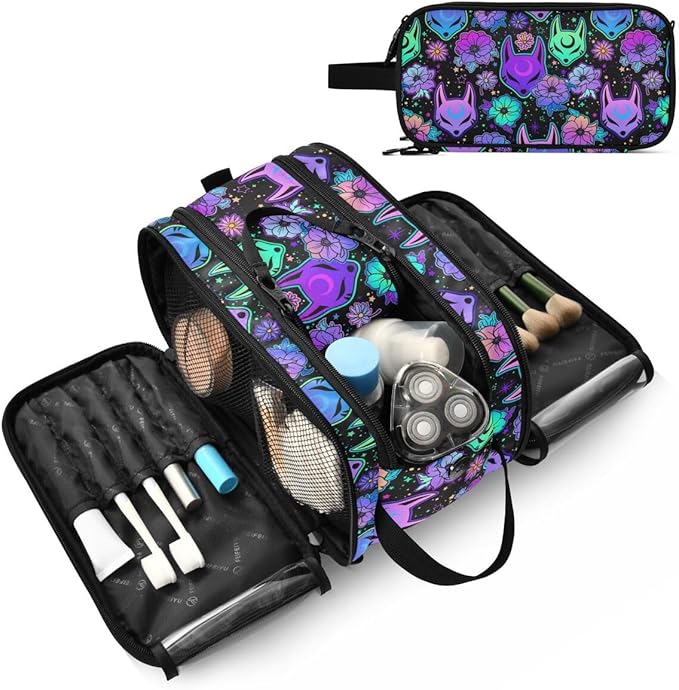 MNSRUU Magic Fox Camellia Purple Makeup Bag - Large Capacity Cosmetic Organizer, Portable Toiletry Bag for Travel Size