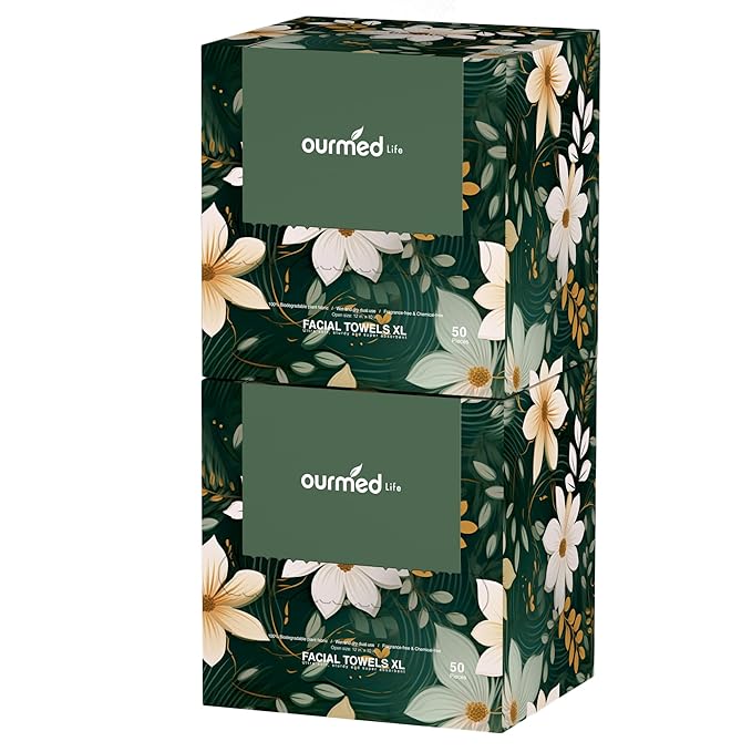 Ourmed Life Disposable Face Towels, Clean Facial Wash Cloth without Lint, Biodegradable Cleansing Dry Wipes, Skincare and Makeup Remover Towels for Sensitive Skin (Unscented, 100Count, Pack of 1)