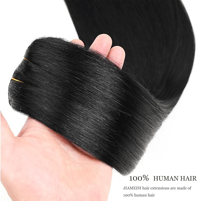 Clip In Human Hair Extensions,70g 7pcs Double Weft Silky Straight Human Hair Clip In Extensions 14inch #1 Jet Black Remy Hair
