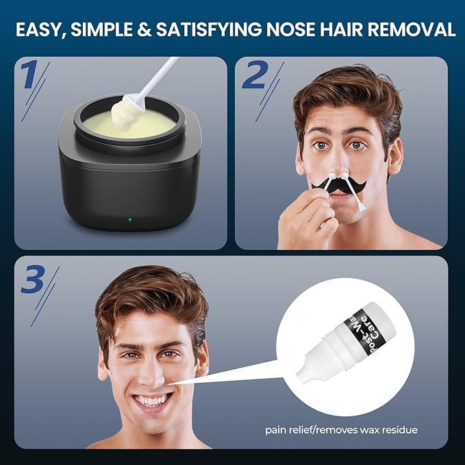 Nose Wax Kit Men, Nose Ear Hair Waxing Kit with 100g Wax, 40 Sticks, Nose Ear Hair Removal Kit, USB Fast Heat, Smart Constant Temp, Upgraded Size, Multi-Accessories, Black