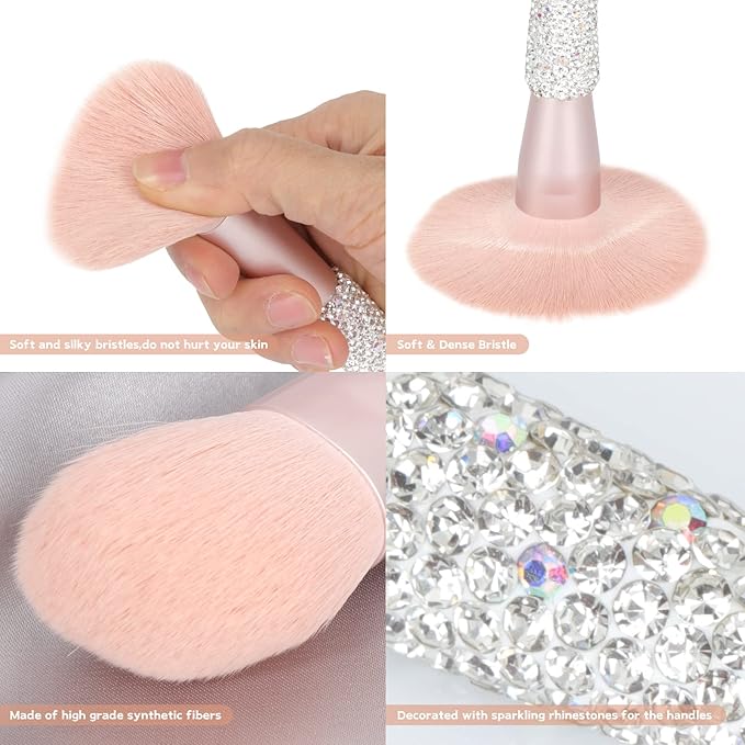 Professional Makeup Brushes Set 11PCS Bling Rhinestone Face Cosmetics Blending Liquid Foundation Powder Concealer Eye Shadows Make Up Beauty Tool Glitter (White)