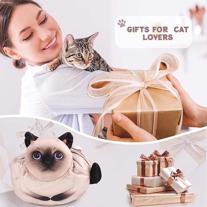 Drawstring Makeup Bag, Cat Makeup Bag, Travel Makeup Organizer, Cosmetic Pouch Bag, Cat Gift for Women, Lay Flat Makeup Bag Gifts for Cat Lovers