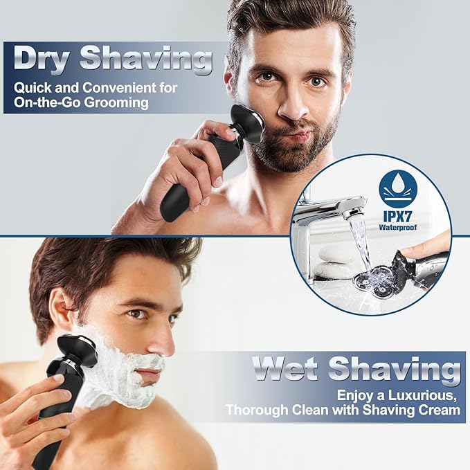 Electric Razor for Men, Men's Electric Shavers Rotary Replacement Waterproof Rechargeable,Electric Shaver for Men Cordless Floating Head Replaceable Blades,Portable Travel Razor Ideal Men Gift