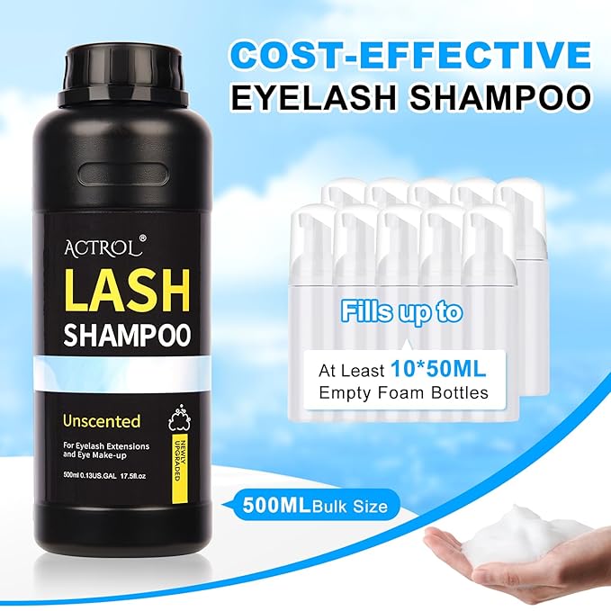Lash Shampoo 500ml Eyelash Cleanser Unscented Foam for Lash Wash and Salon or Home Care